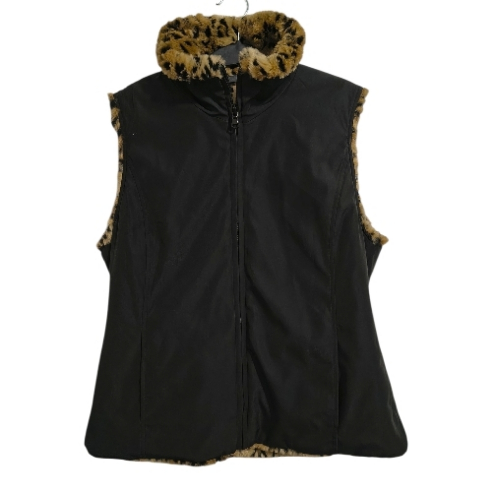 Kristen Blake MEDIUM Reversible Faux FUR VEST Leopard/Chinchilla - Picture 4 of 8